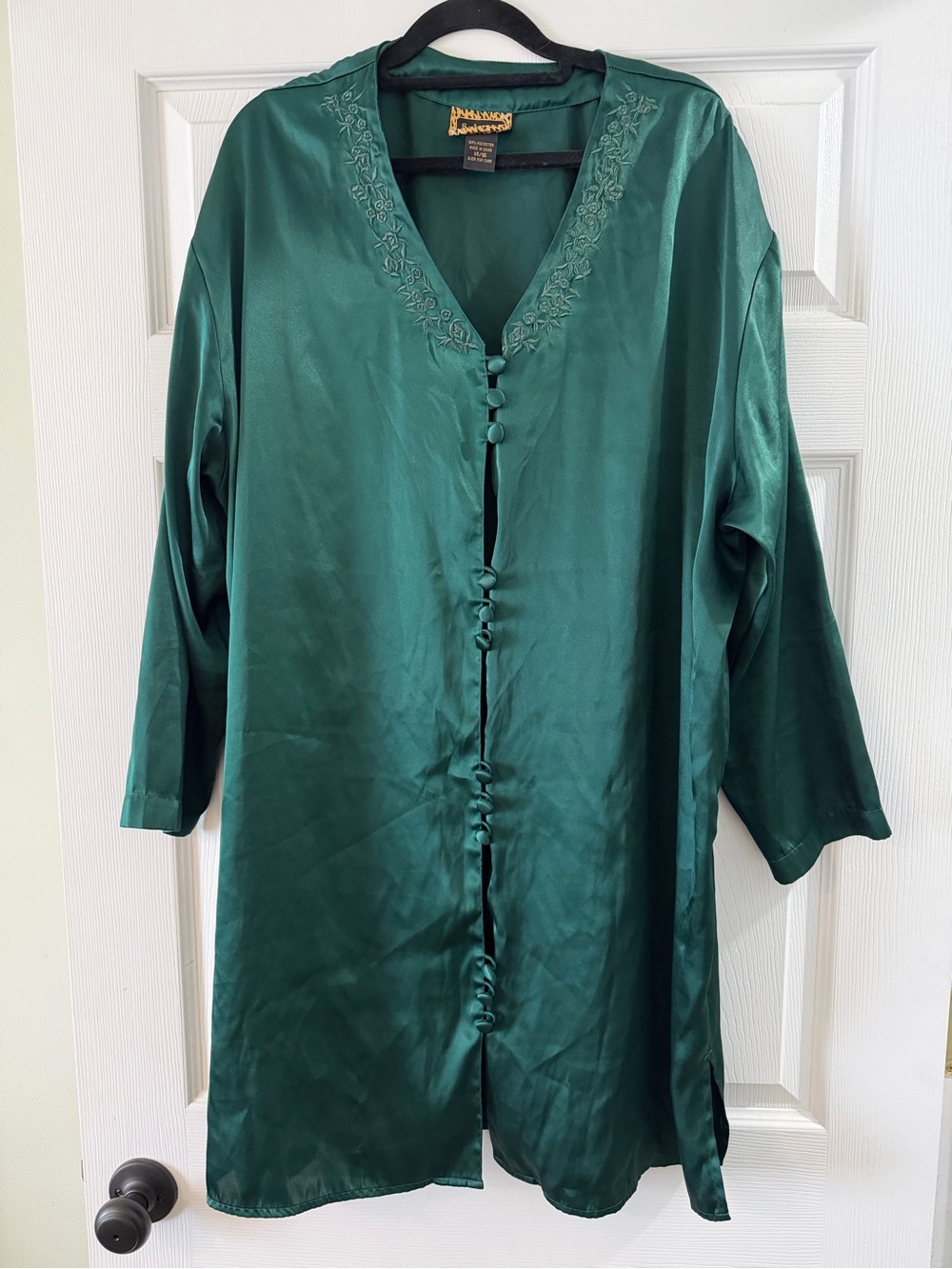 Silky Emerald Green Satin Long Robe - Unbranded